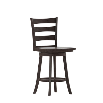 Therus Commercial Grade Classic Wooden Ladderback Swivel Stool with Solid Wood Seat and Footrest - View 1