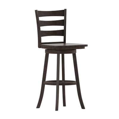 Therus Commercial Grade Classic Wooden Ladderback Swivel Stool with Solid Wood Seat and Footrest - View 1