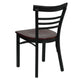 Mahogany Wood Seat/Black Metal Frame |#| Black Three-Slat Ladder Back Metal Restaurant Chair - Mahogany Wood Seat