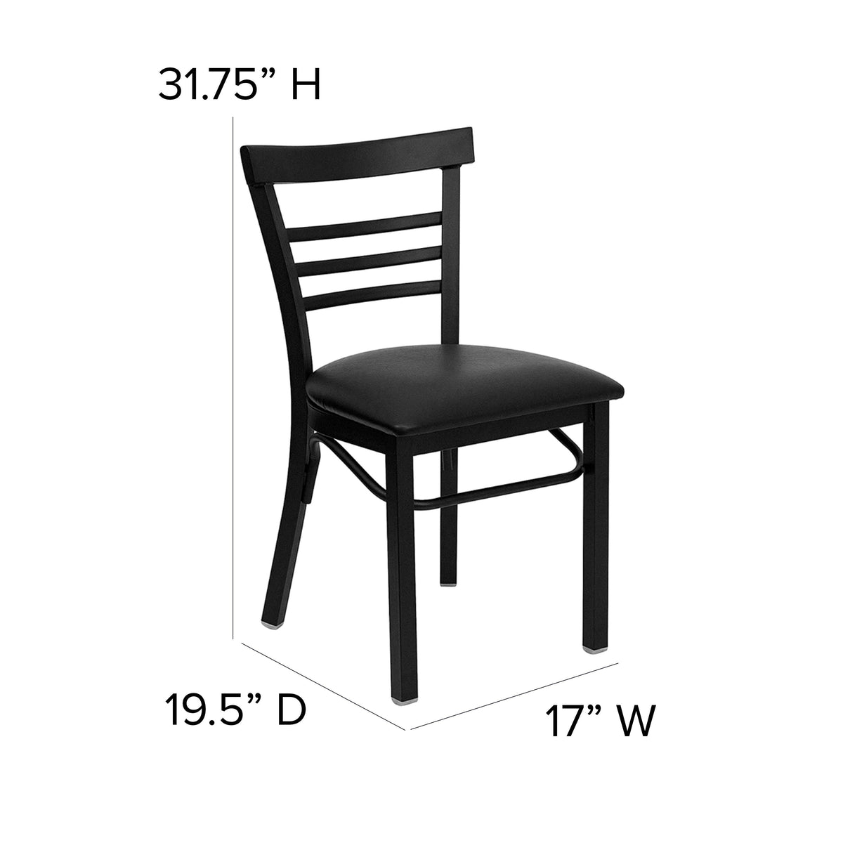 Black Vinyl Seat/Black Metal Frame |#| Black Three-Slat Ladder Back Metal Restaurant Chair - Black Vinyl Seat