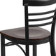 Walnut Wood Seat/Black Metal Frame |#| Black Three-Slat Ladder Back Metal Restaurant Chair - Walnut Wood Seat