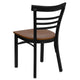 Cherry Wood Seat/Black Metal Frame |#| Black Three-Slat Ladder Back Metal Restaurant Chair - Cherry Wood Seat