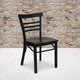 Mahogany Wood Seat/Black Metal Frame |#| Black Three-Slat Ladder Back Metal Restaurant Chair - Mahogany Wood Seat