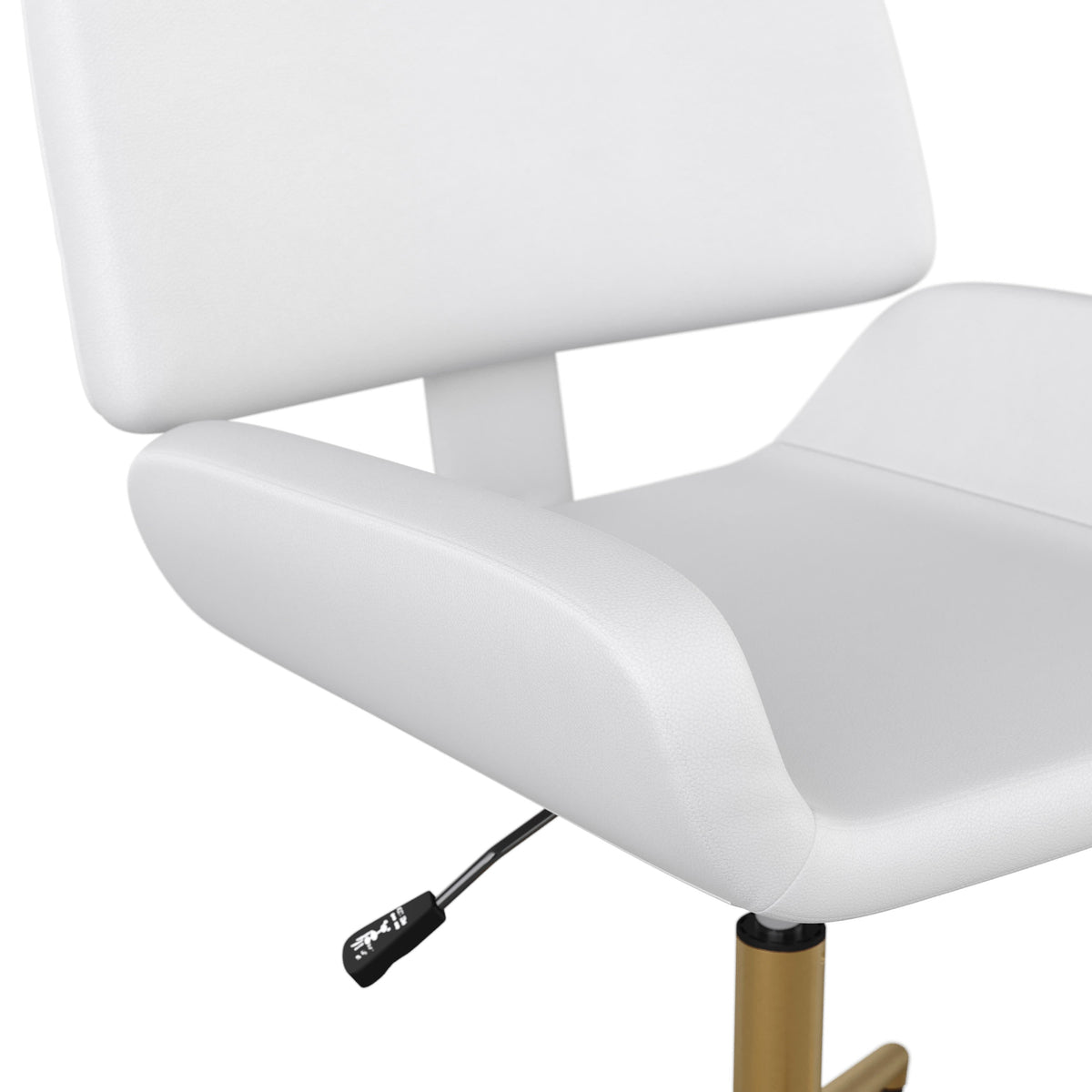 White Faux Leather/Polished Brass |#| Faux Leather Armless Swivel Home Office Chair - White/Polished Brass