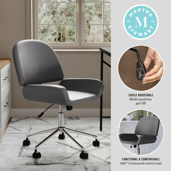 Gray Faux Leather/Polished Nickel |#| Faux Leather Armless Swivel Home Office Chair - Gray/Polished Nickel