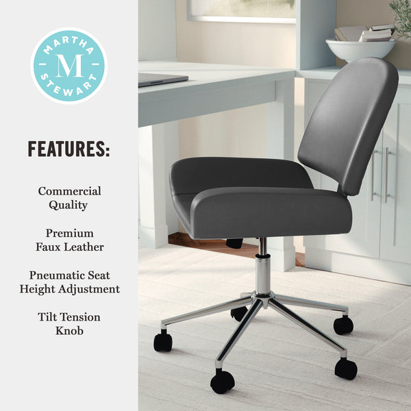 Gray Faux Leather/Polished Nickel |#| Faux Leather Armless Swivel Home Office Chair - Gray/Polished Nickel