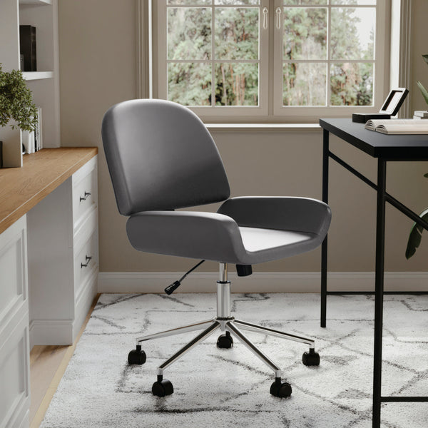 Gray Faux Leather/Polished Nickel |#| Faux Leather Armless Swivel Home Office Chair - Gray/Polished Nickel