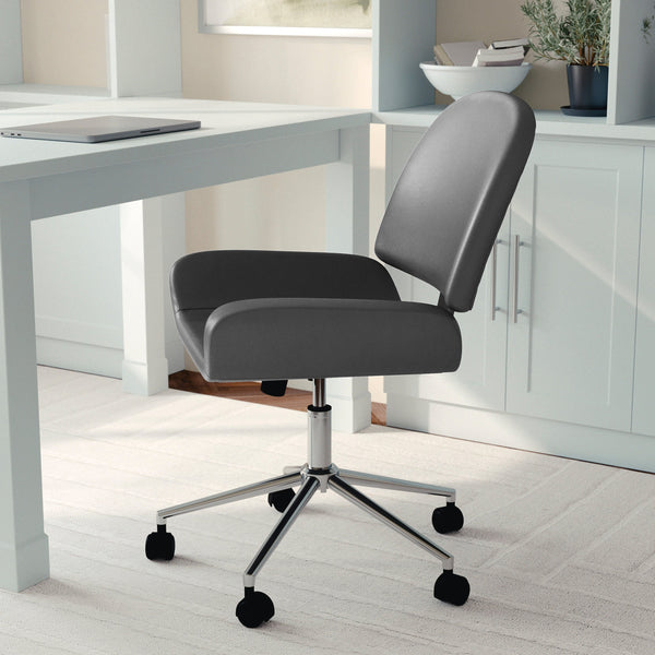 Gray Faux Leather/Polished Nickel |#| Faux Leather Armless Swivel Home Office Chair - Gray/Polished Nickel