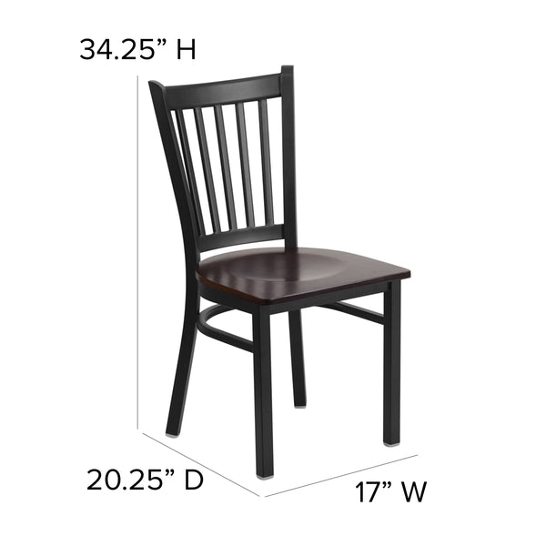 Walnut Wood Seat/Black Metal Frame |#| Black Vertical Back Metal Restaurant Chair - Walnut Wood Seat