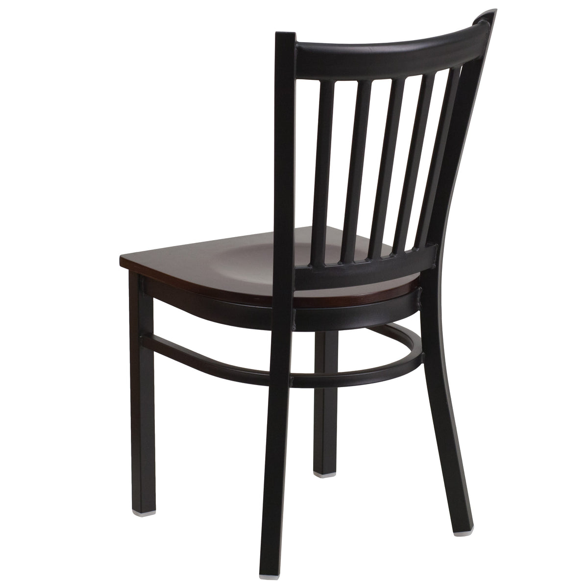 Walnut Wood Seat/Black Metal Frame |#| Black Vertical Back Metal Restaurant Chair - Walnut Wood Seat