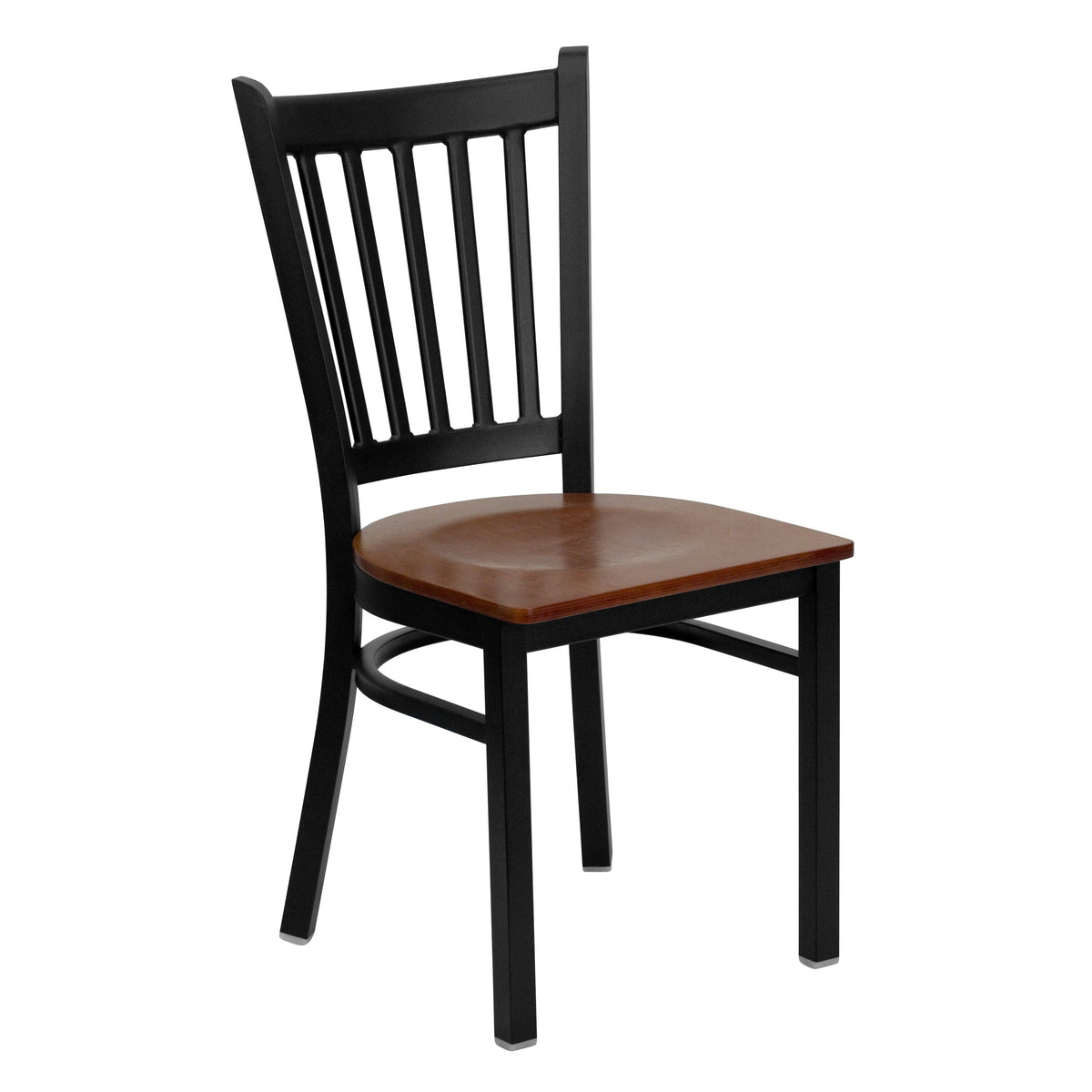 Cherry Wood Seat/Black Metal Frame |#| Black Vertical Back Metal Restaurant Chair - Cherry Wood Seat