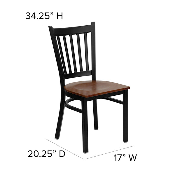 Cherry Wood Seat/Black Metal Frame |#| Black Vertical Back Metal Restaurant Chair - Cherry Wood Seat