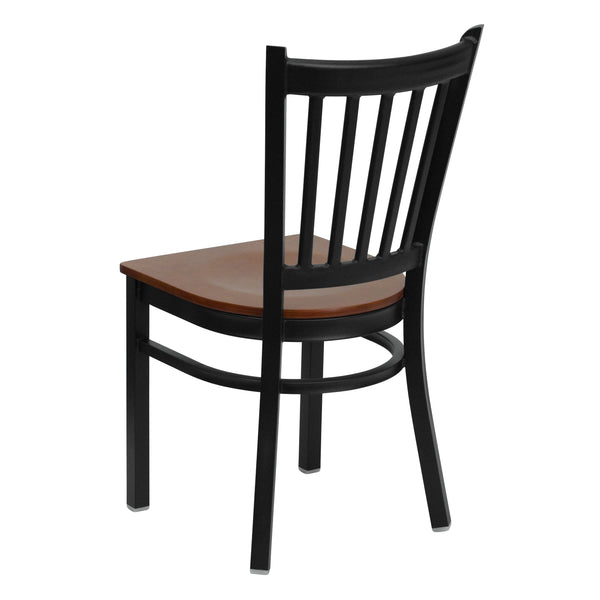 Cherry Wood Seat/Black Metal Frame |#| Black Vertical Back Metal Restaurant Chair - Cherry Wood Seat