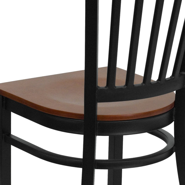 Cherry Wood Seat/Black Metal Frame |#| Black Vertical Back Metal Restaurant Chair - Cherry Wood Seat