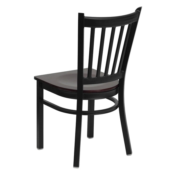 Mahogany Wood Seat/Black Metal Frame |#| Black Vertical Back Metal Restaurant Chair - Mahogany Wood Seat