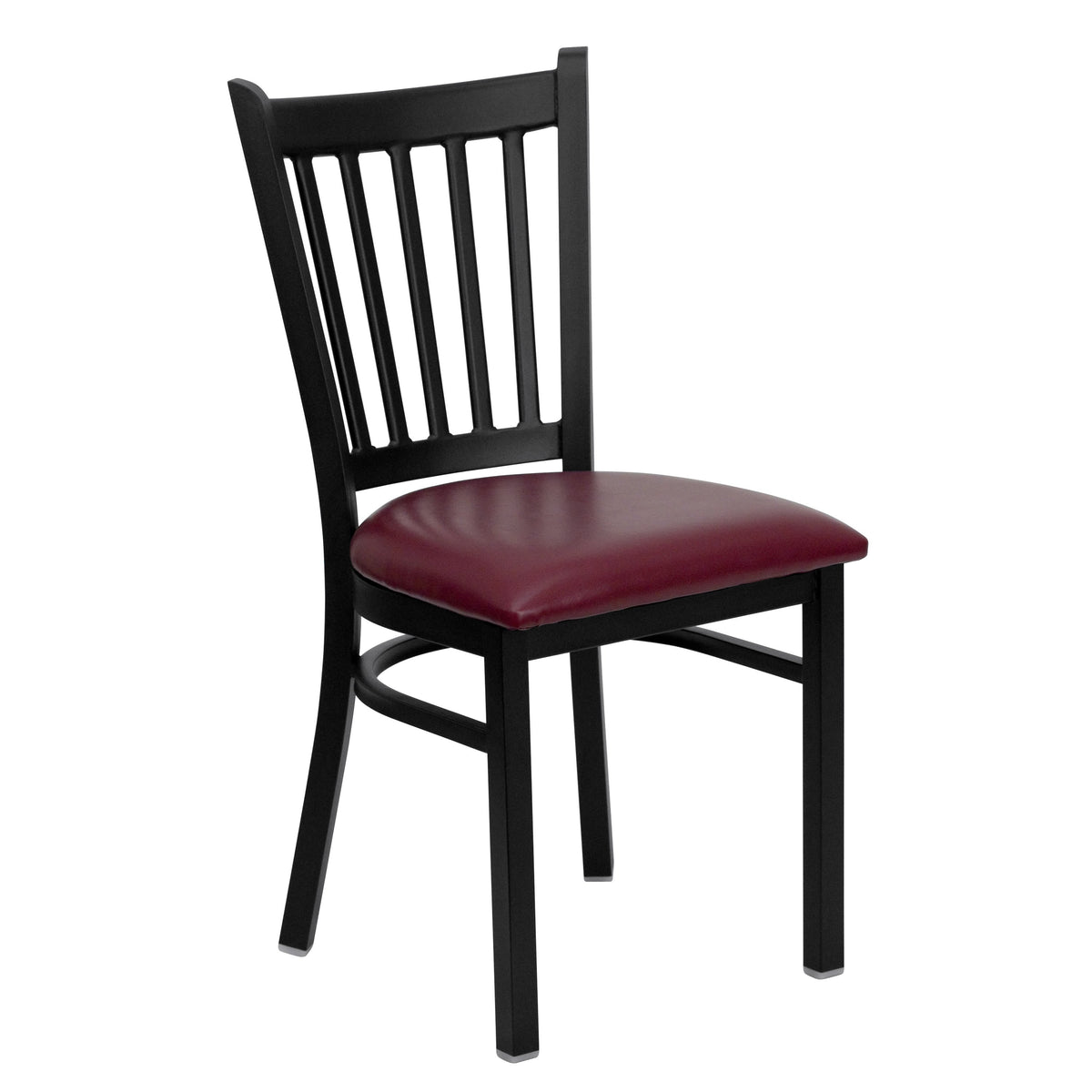 Burgundy Vinyl Seat/Black Metal Frame |#| Black Vertical Back Metal Restaurant Chair - Burgundy Vinyl Seat