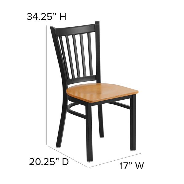 Natural Wood Seat/Black Metal Frame |#| Black Vertical Back Metal Restaurant Chair - Natural Wood Seat