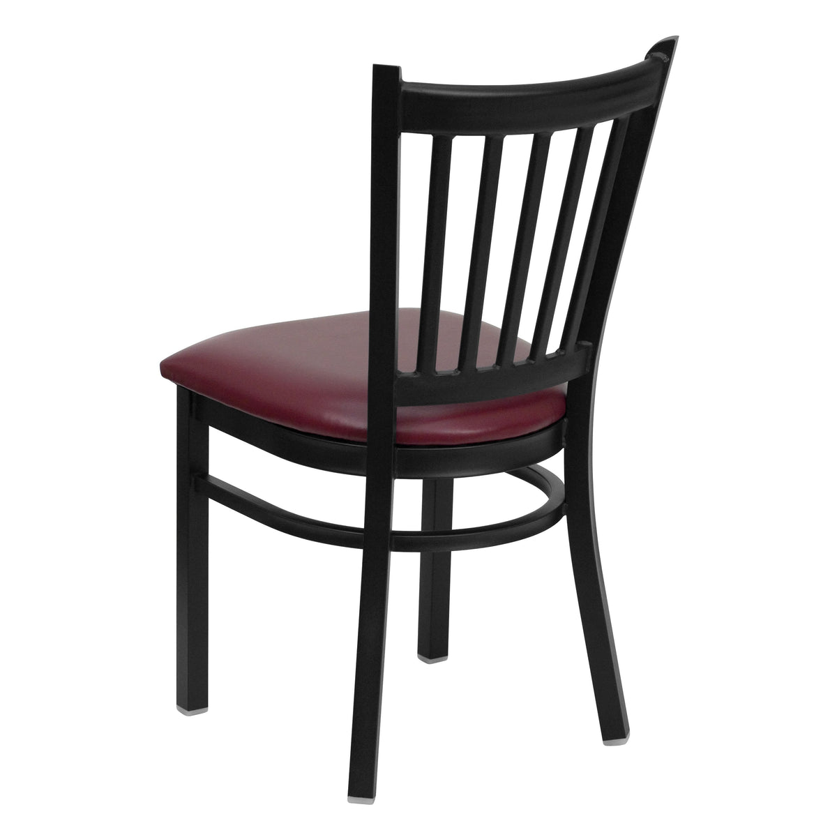 Burgundy Vinyl Seat/Black Metal Frame |#| Black Vertical Back Metal Restaurant Chair - Burgundy Vinyl Seat