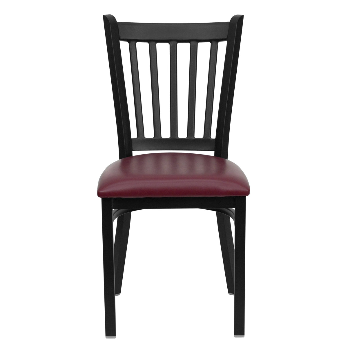 Burgundy Vinyl Seat/Black Metal Frame |#| Black Vertical Back Metal Restaurant Chair - Burgundy Vinyl Seat