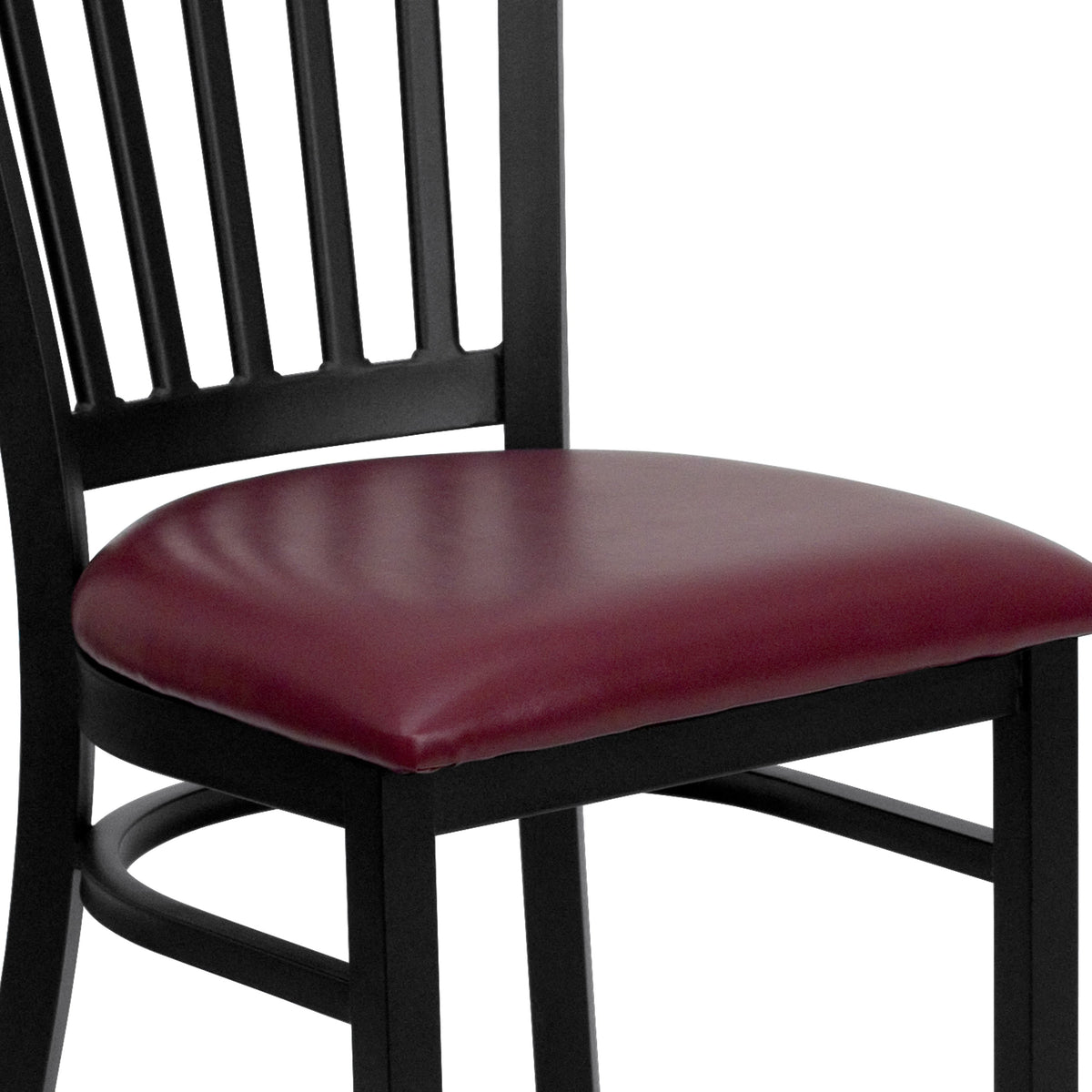 Burgundy Vinyl Seat/Black Metal Frame |#| Black Vertical Back Metal Restaurant Chair - Burgundy Vinyl Seat