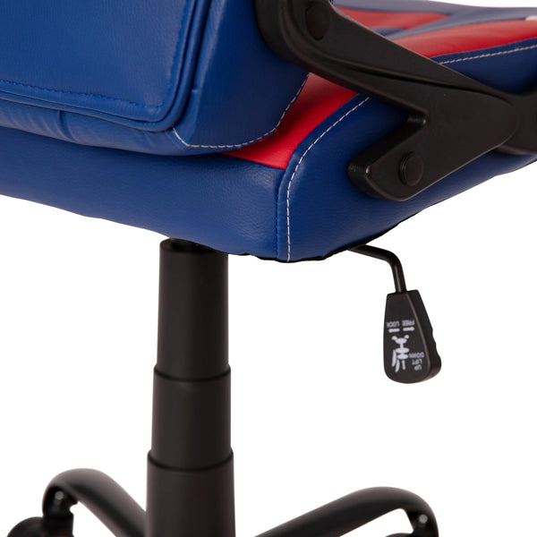 Faux Leather Upholstered Gaming Chair with Padded Flip-Up Arms in Red and Blue