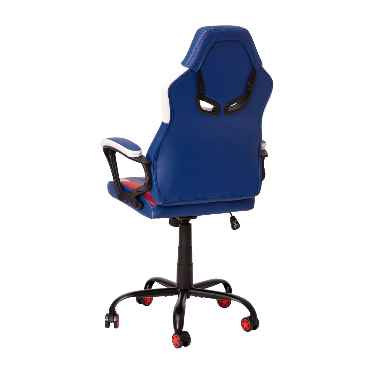 Faux Leather Upholstered Gaming Chair with Padded Flip-Up Arms in Red and Blue