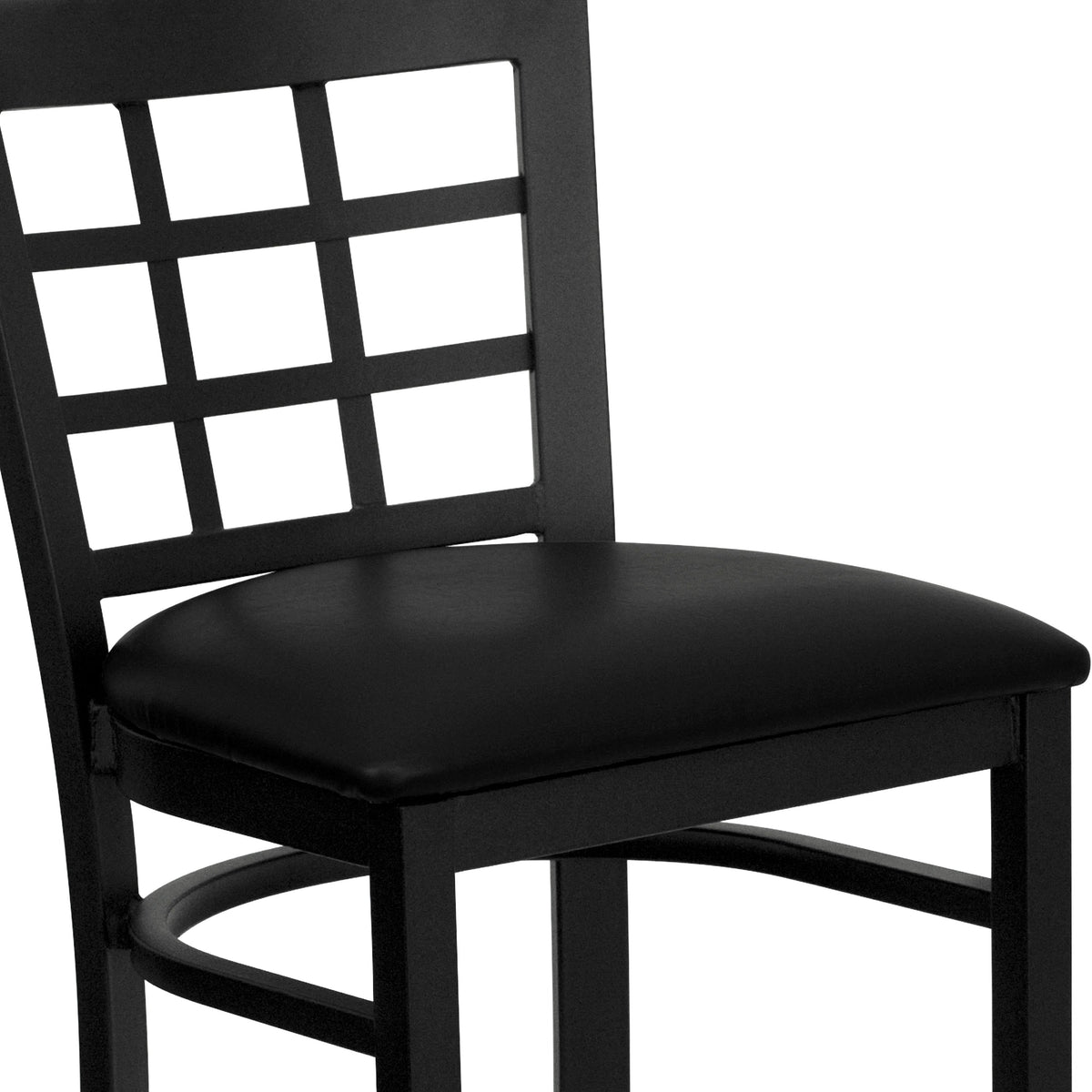 Black Vinyl Seat/Black Metal Frame |#| Black Window Back Metal Restaurant Barstool - Black Vinyl Seat