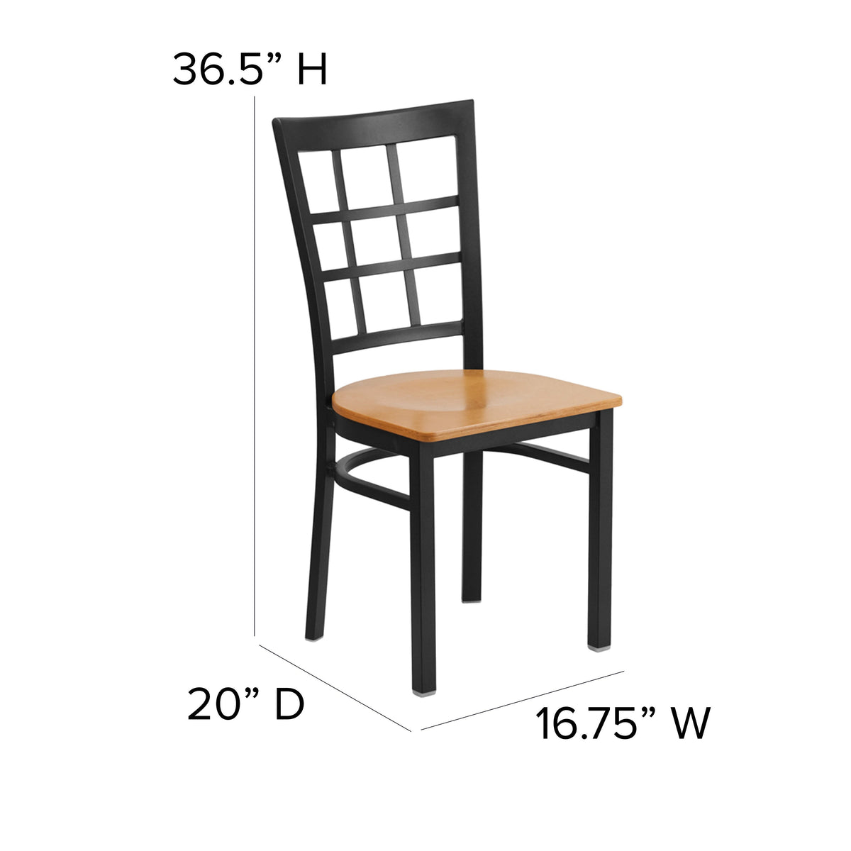 Natural Wood Seat/Black Metal Frame |#| Black Window Back Metal Restaurant Chair - Natural Wood Seat