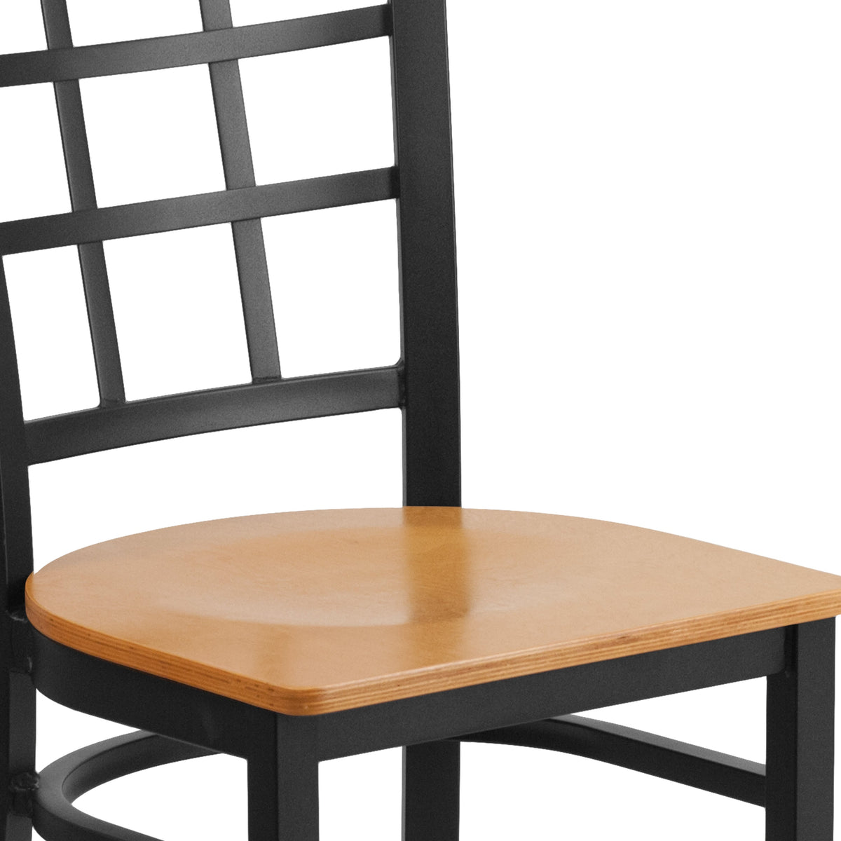 Natural Wood Seat/Black Metal Frame |#| Black Window Back Metal Restaurant Chair - Natural Wood Seat