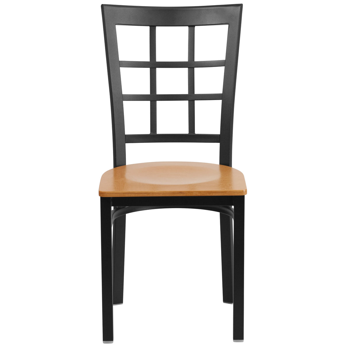 Natural Wood Seat/Black Metal Frame |#| Black Window Back Metal Restaurant Chair - Natural Wood Seat