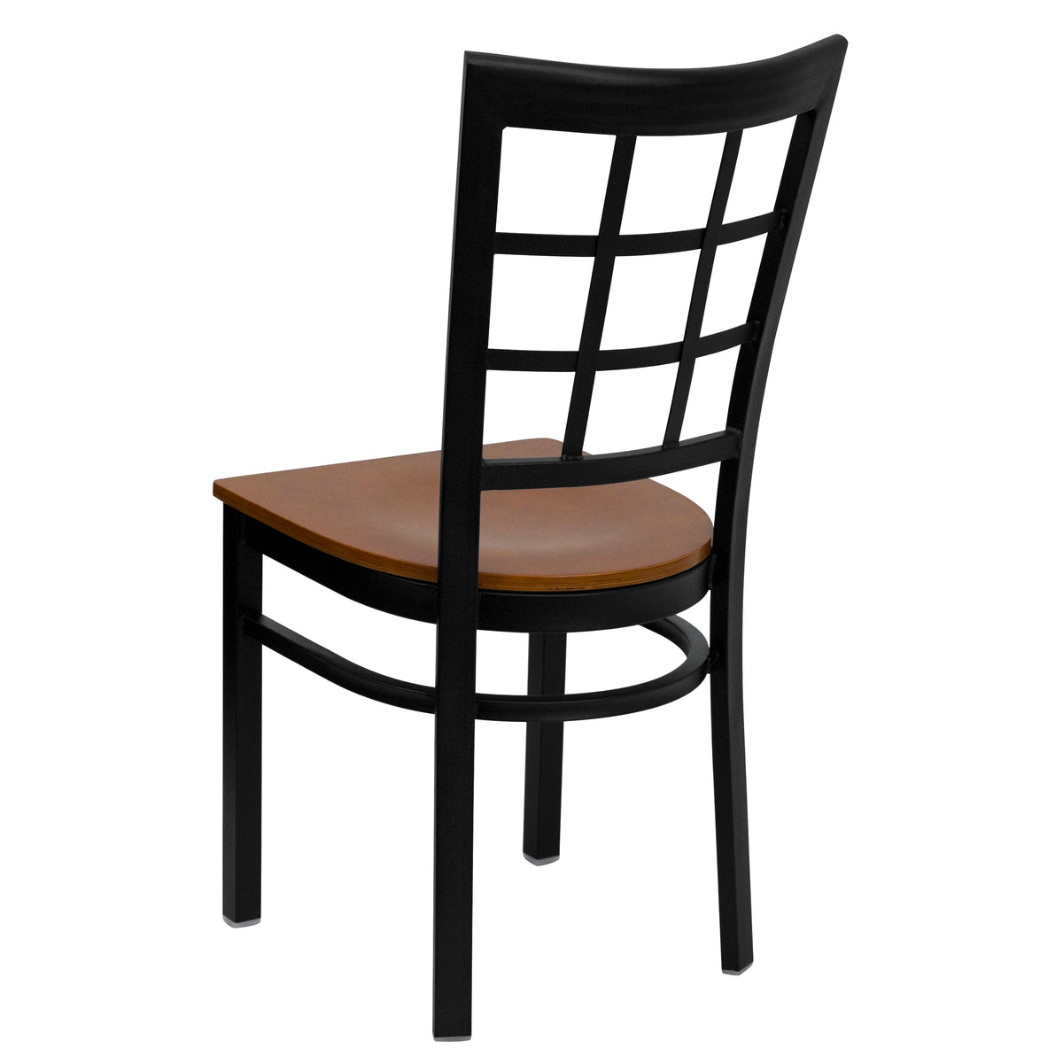 Cherry Wood Seat/Black Metal Frame |#| Black Window Back Metal Restaurant Chair - Cherry Wood Seat