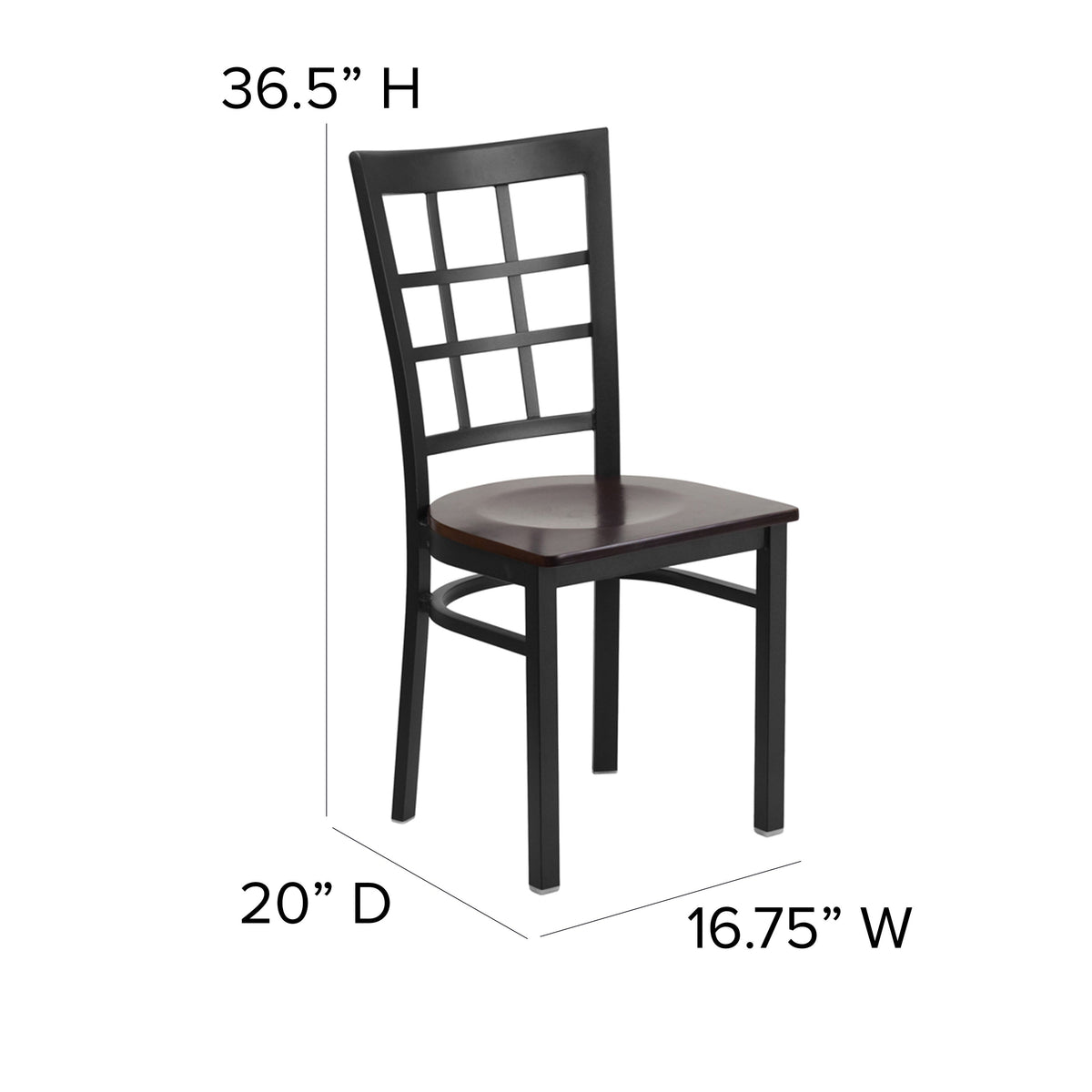 Walnut Wood Seat/Black Metal Frame |#| Black Window Back Metal Restaurant Chair - Walnut Wood Seat