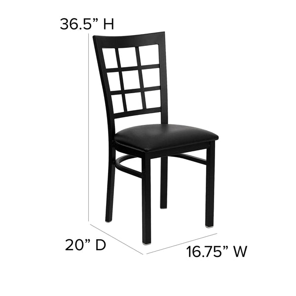 Black Vinyl Seat/Black Metal Frame |#| Black Window Back Metal Restaurant Chair - Black Vinyl Seat