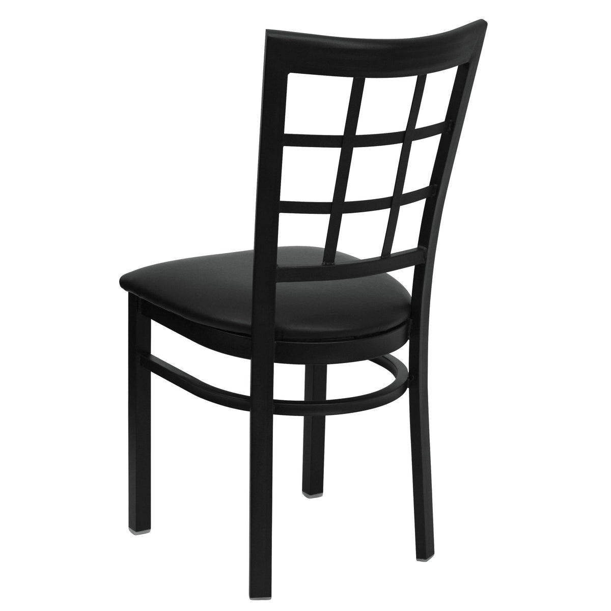 Black Vinyl Seat/Black Metal Frame |#| Black Window Back Metal Restaurant Chair - Black Vinyl Seat