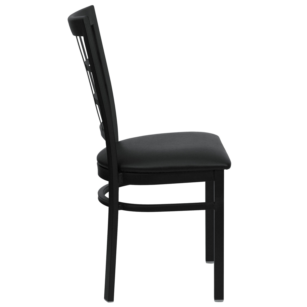 Black Vinyl Seat/Black Metal Frame |#| Black Window Back Metal Restaurant Chair - Black Vinyl Seat