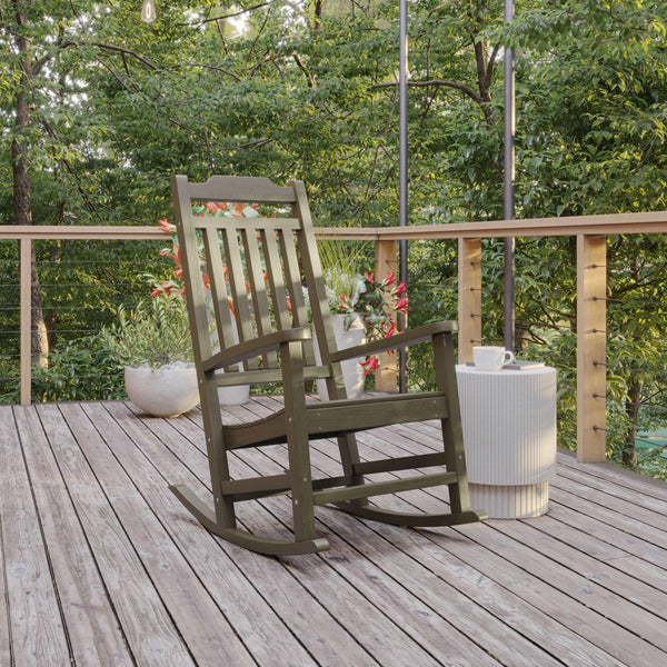 Mahogany |#| Outdoor Patio All-Weather Poly Resin Wood Rocking Chair in Mahogany