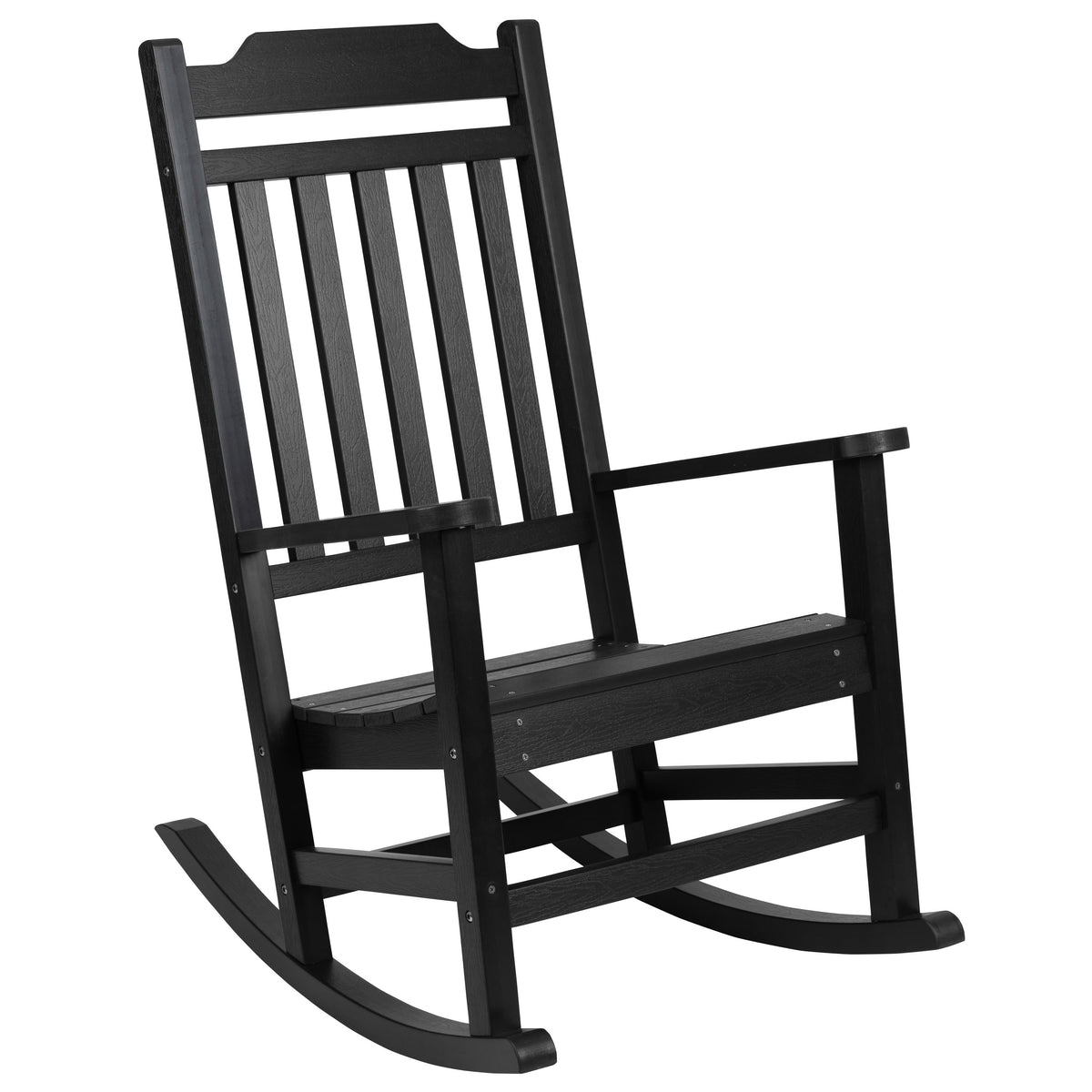 Black |#| Outdoor Patio All-Weather Poly Resin Wood Rocking Chair in Black