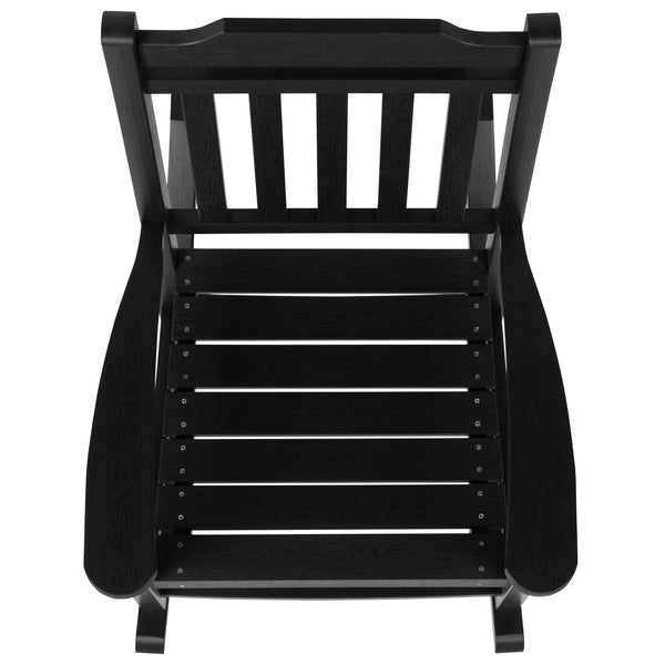 Black |#| Outdoor Patio All-Weather Poly Resin Wood Rocking Chair in Black