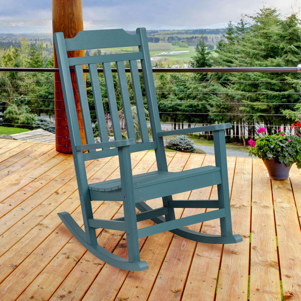 Teal |#| Outdoor Patio All-Weather Poly Resin Wood Rocking Chair in Teal