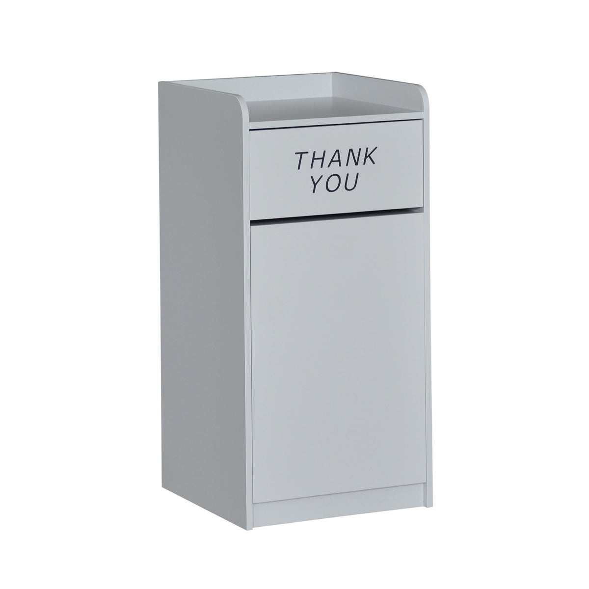 Gray |#| Wood Tray Top Receptacle in Gray - Commercial Grade Push Door Trash Can