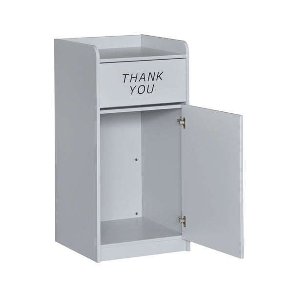 Gray |#| Wood Tray Top Receptacle in Gray - Commercial Grade Push Door Trash Can