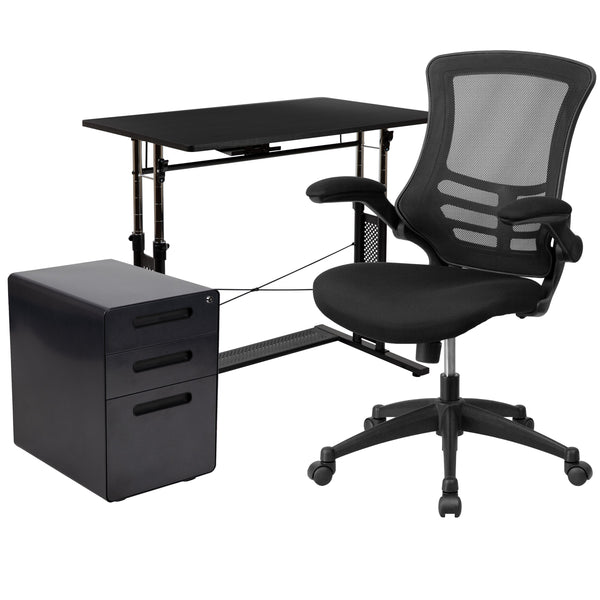 Office Set-Adjustable Computer Desk, Ergonomic Mesh Office Chair, Filing Cabinet