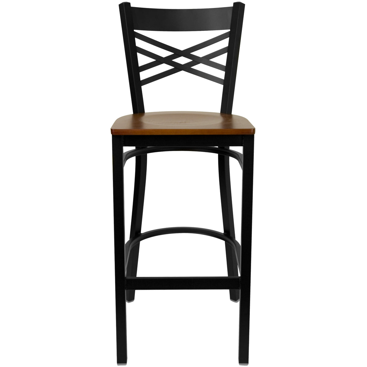 Cherry Wood Seat/Black Metal Frame |#| Black inchXinch Back Metal Restaurant Barstool - Cherry Wood Seat