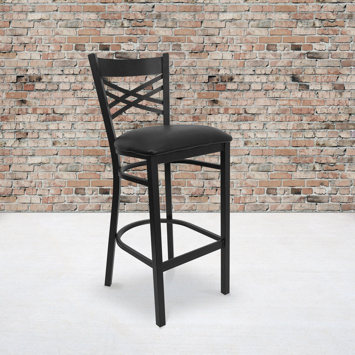 Black Vinyl Seat/Black Metal Frame |#| Black inchXinch Back Metal Restaurant Barstool - Black Vinyl Seat