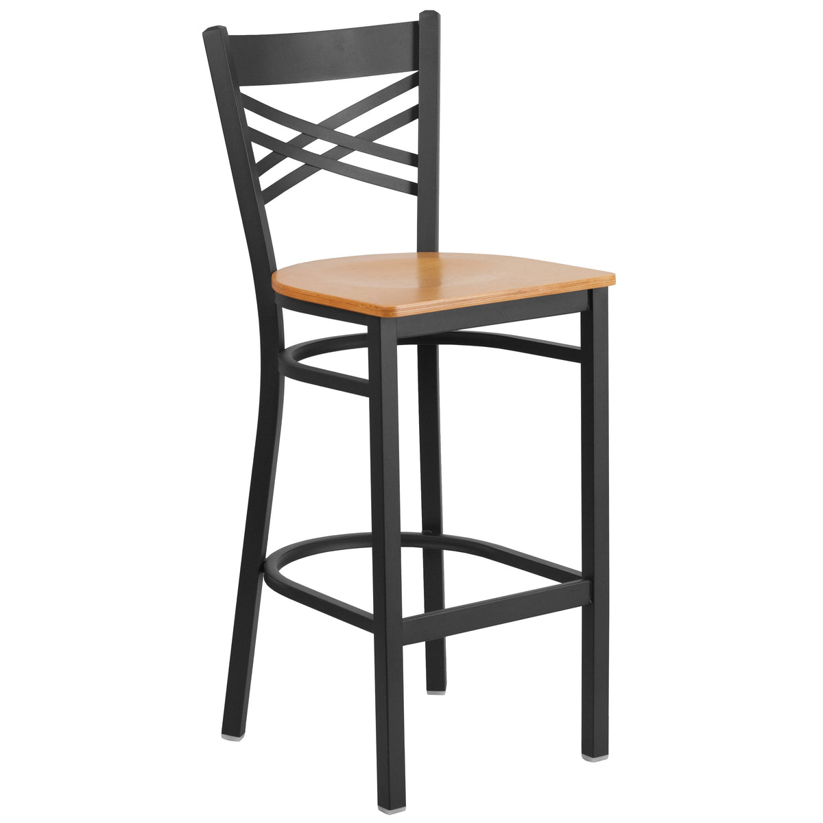 Natural Wood Seat/Black Metal Frame |#| Black inchXinch Back Metal Restaurant Barstool - Natural Wood Seat