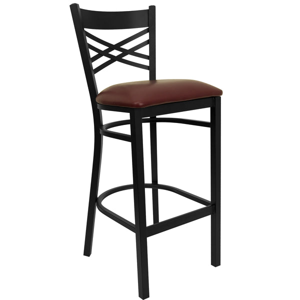 Burgundy Vinyl Seat/Black Metal Frame |#| Black inchXinch Back Metal Restaurant Barstool - Burgundy Vinyl Seat