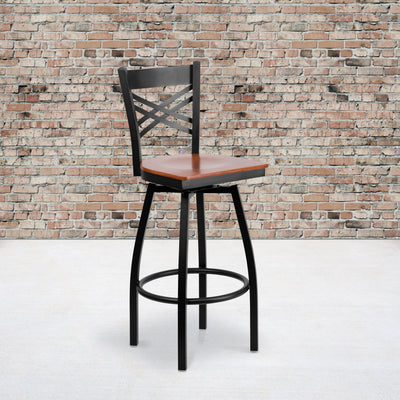 X" Back Swivel Metal Barstool - View 2