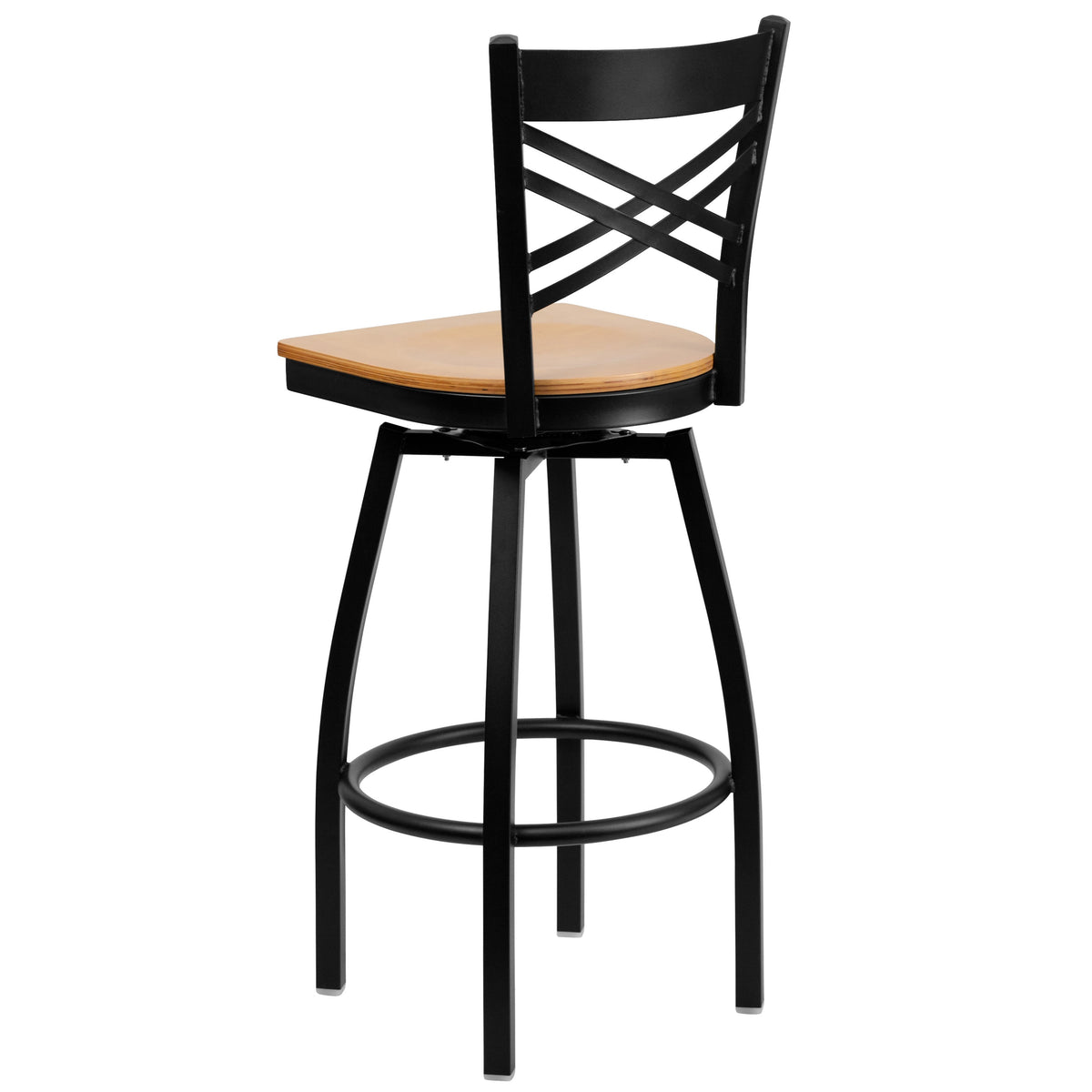 Natural Wood Seat/Black Metal Frame |#| Black inchXinch Back Swivel Metal Barstool - Natural Wood Seat