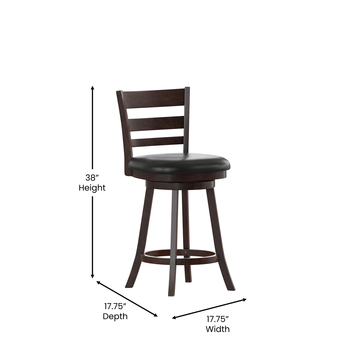 Black Vinyl/Espresso Frame |#| Commercial Wooden Swivel Counter Stools - Espresso/Black LeatherSoft