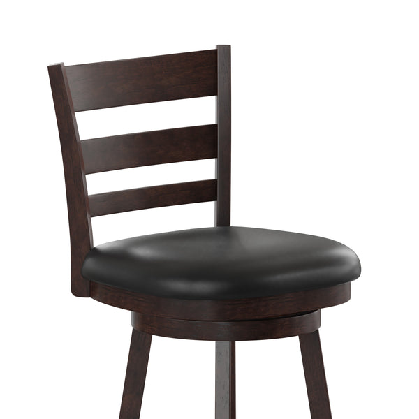 Black Vinyl/Espresso Frame |#| Commercial Wooden Swivel Counter Stools - Espresso/Black LeatherSoft